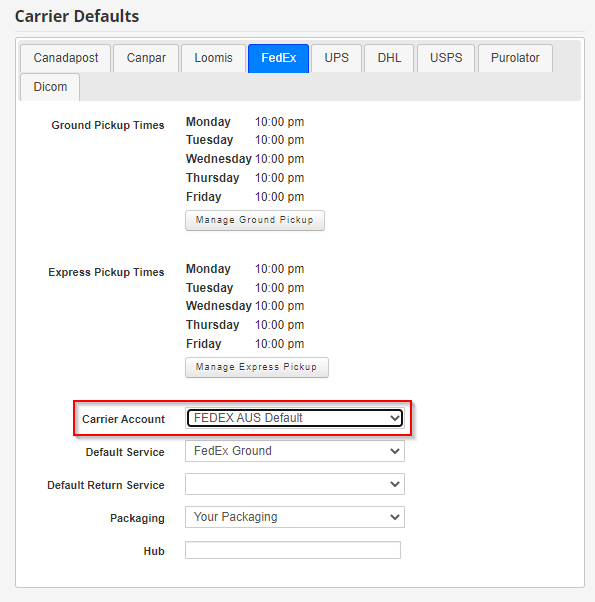Setting Default Carrier Account Skipjack Supply Chain